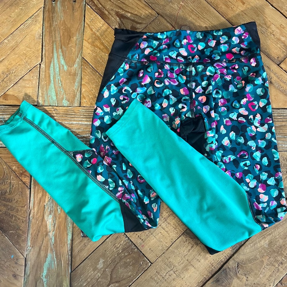 Old Navy Active Kids Leggings Leopard Print Teal Black Size M (8)‎ Go-Dry